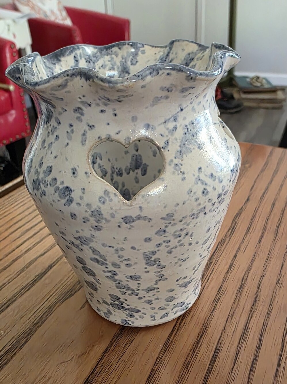 Handmade Speckled North Carolina Pottery  Ceramic Vase with Heart Cutout